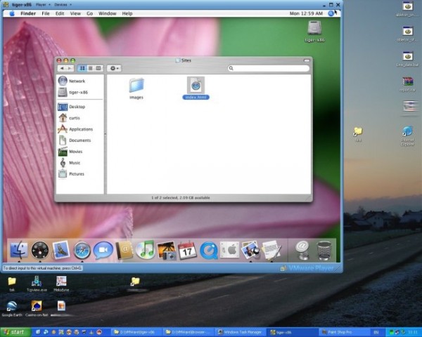 Mac OSX Tiger (Darwin) znotraj VMWare playerja.. dela zelo pocas.. neuporabno.. ampak lepo