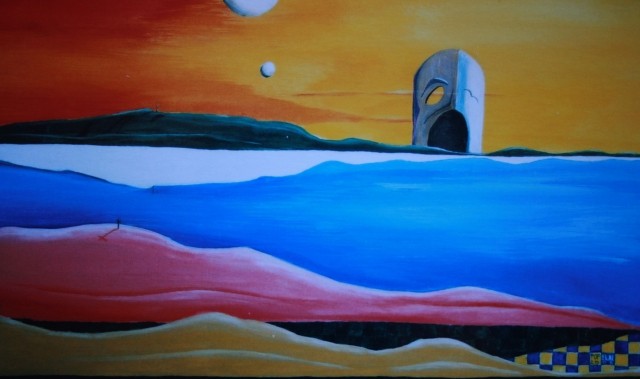 TRJNI UMOR POD GORJANCI, akril na papir, 49.5x36.5, 2003