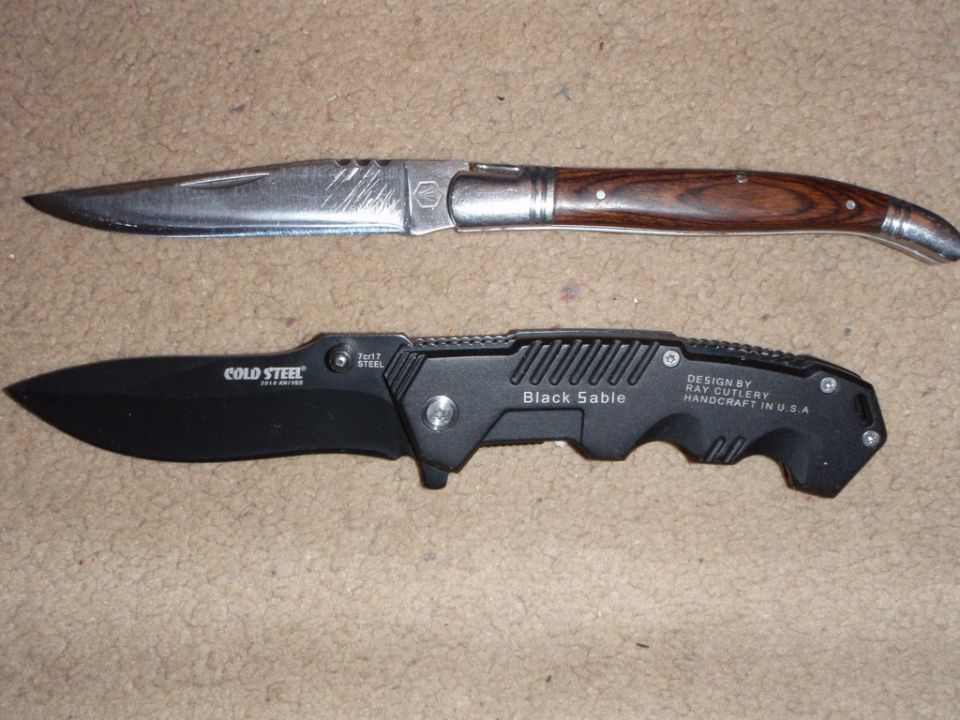 Rosewood handle knife  by Laguiole L'eclair steel 440 (Upper one)
