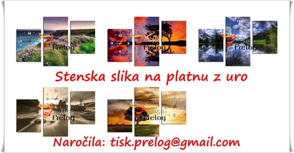 Stenske slike z uro - tisk na um.platno