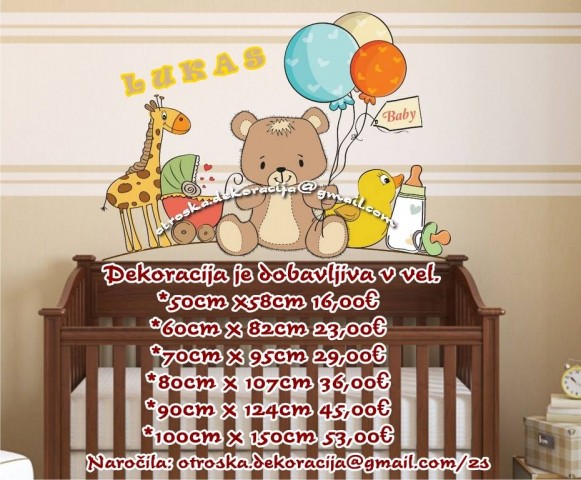 Otroške stenske nalepke , otroška dekoracija, nalepke za otroke medvedek z balonom