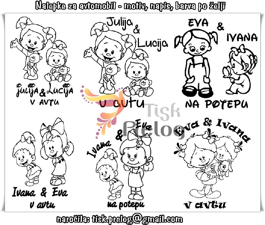 Nalepke za avtomobil sestrici, nalepka otrok v avtu deklici