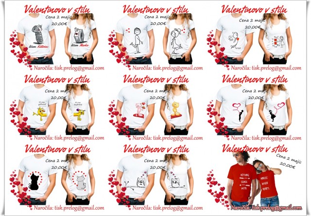 Majice  s tiskom valentinovo, darilo ob valentinovem, majice  valentinovo