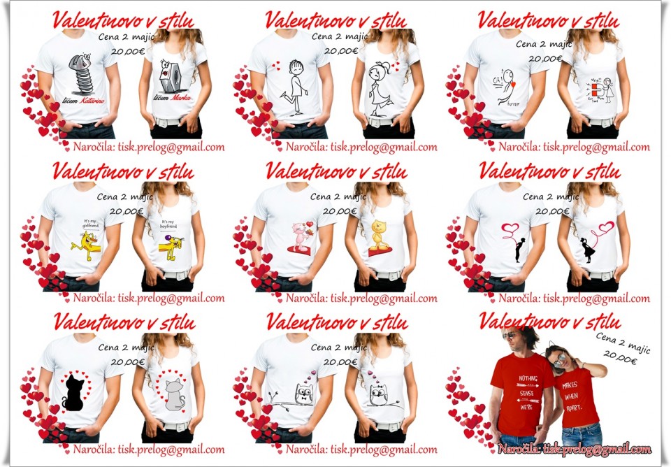 majice  s tiskom valentinovo, darilo ob valentinovem, majice  valentinovo