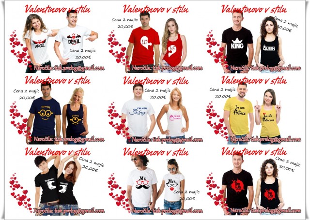 Majice  s tiskom valentinovo, darilo ob valentinovem, majice  valentinovo