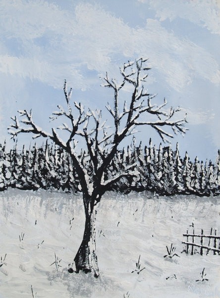 Osamelec v snegu, TEMPERA,29X41 cm