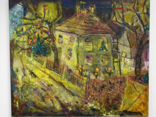 Brez naslova (Hiša z mačko), 2004, 60x70 cm - akril, olje na platnu